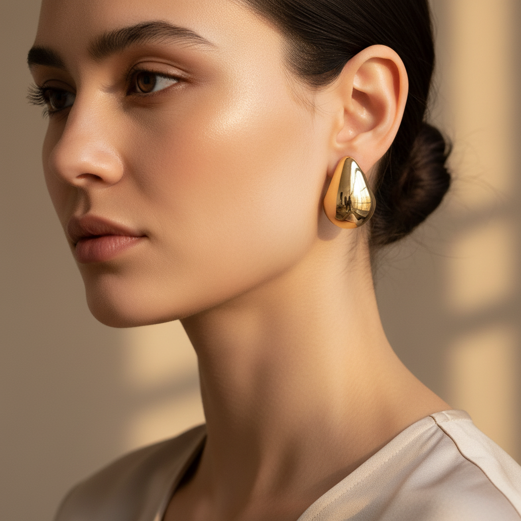 Gold Teardrop Earring Lifestyle Shot