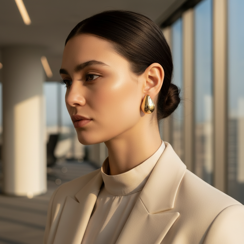 Gold Teardrop Earring — Office Formal Lifestyle