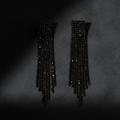 Black crystal fringe earrings professional studio staging