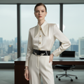 Cream Mulberry Silk Blazer Collar Blouse - lifestyle image