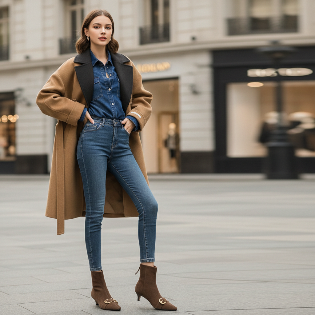 Brown Suede Gold Buckle Ankle Boots lifestyle image