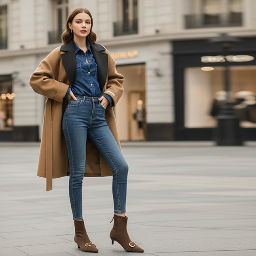 Brown Suede Gold Buckle Ankle Boots lifestyle image