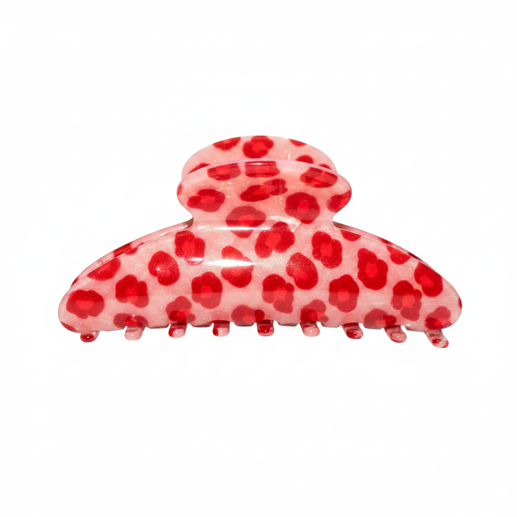 Pink Leopard Hair Claw Clip – Front View Studio Staging