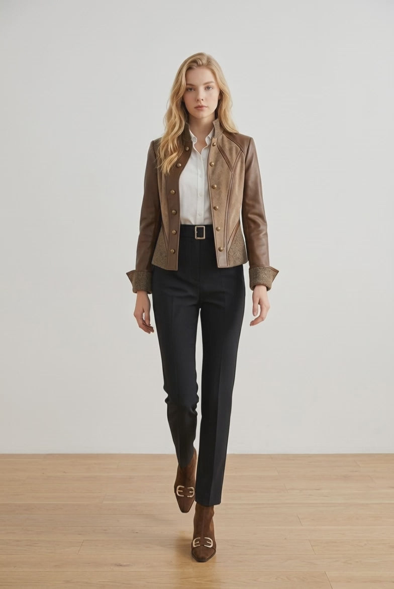 Olive & Brown Equestrian Mixed-Media Jacket