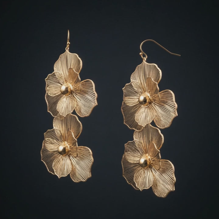 Gold Double Bloom Drop Earrings