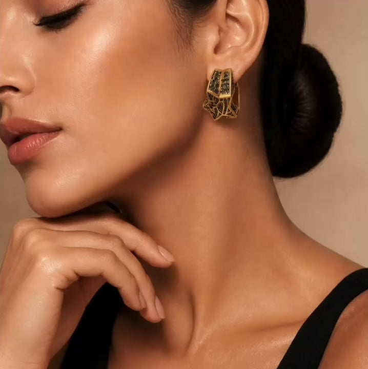 Gold & Black Crystal Star Huggie Earrings