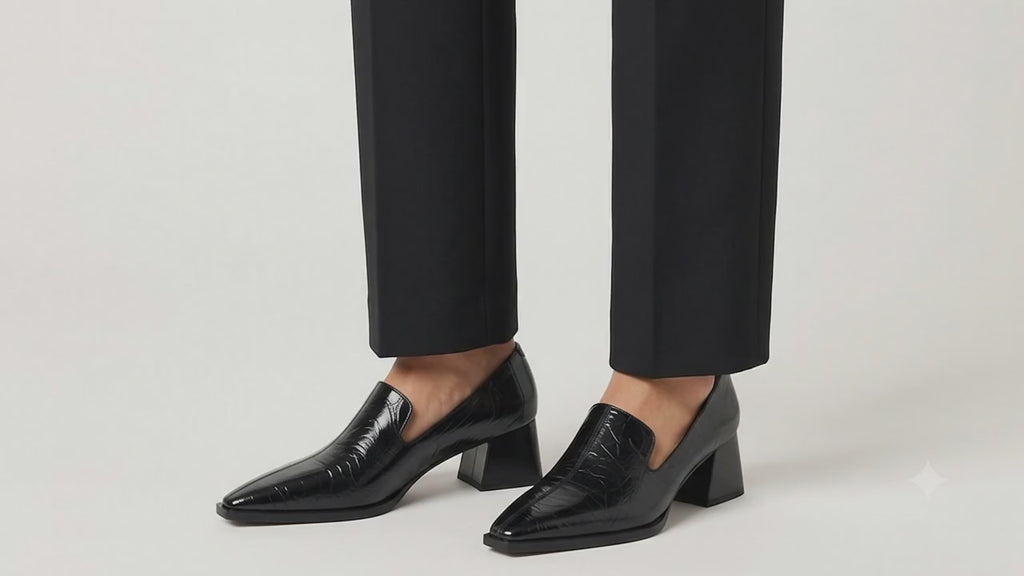 Black Patent Leather Pointed-Toe Block Heel Loafer