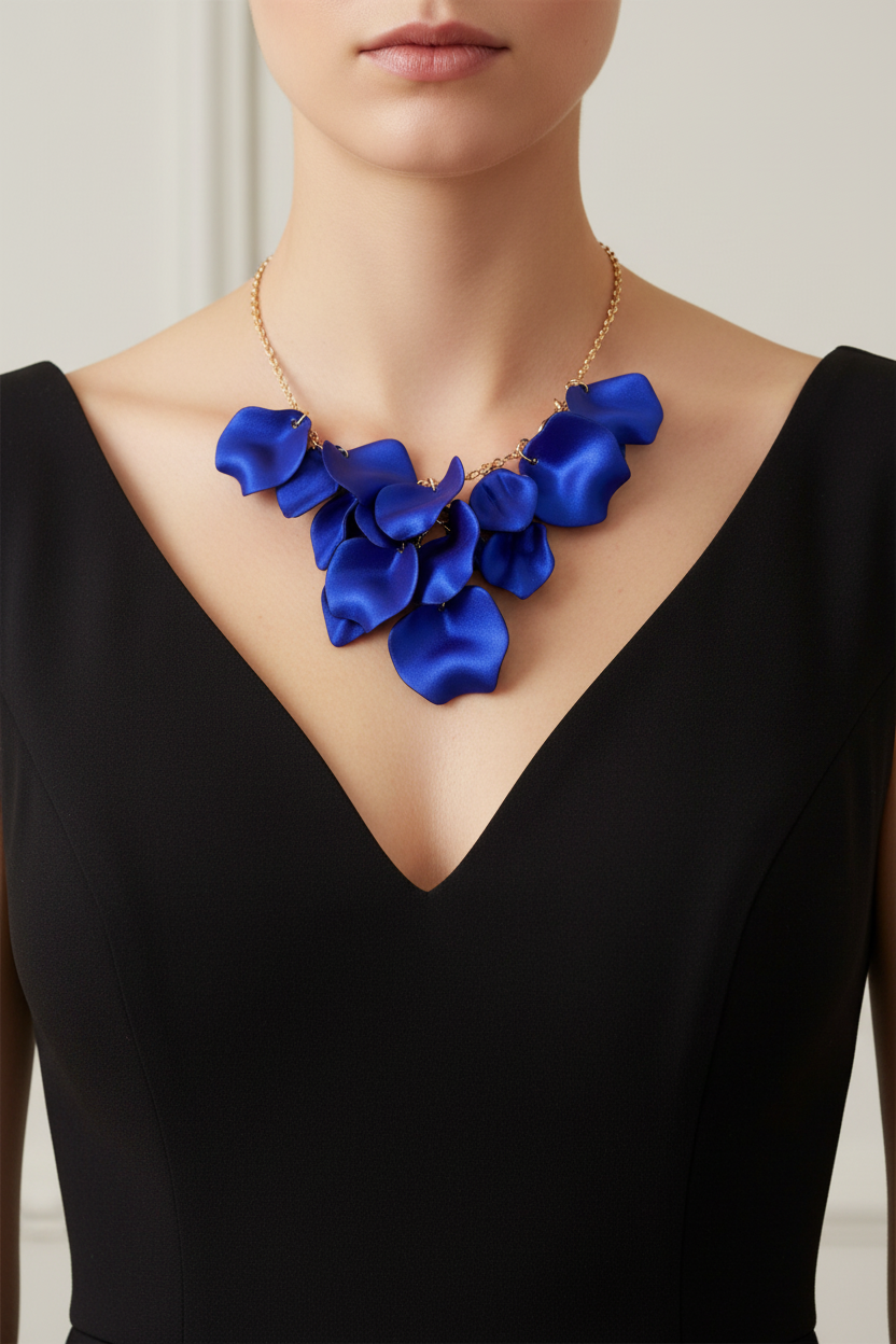Royal Blue Satin Petal Necklace — Formal