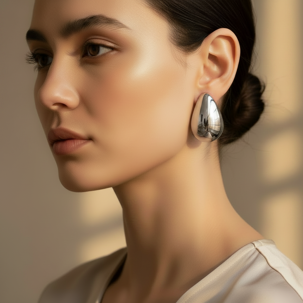 Silver Chunky Dome Teardrop Earrings - Summer Formal