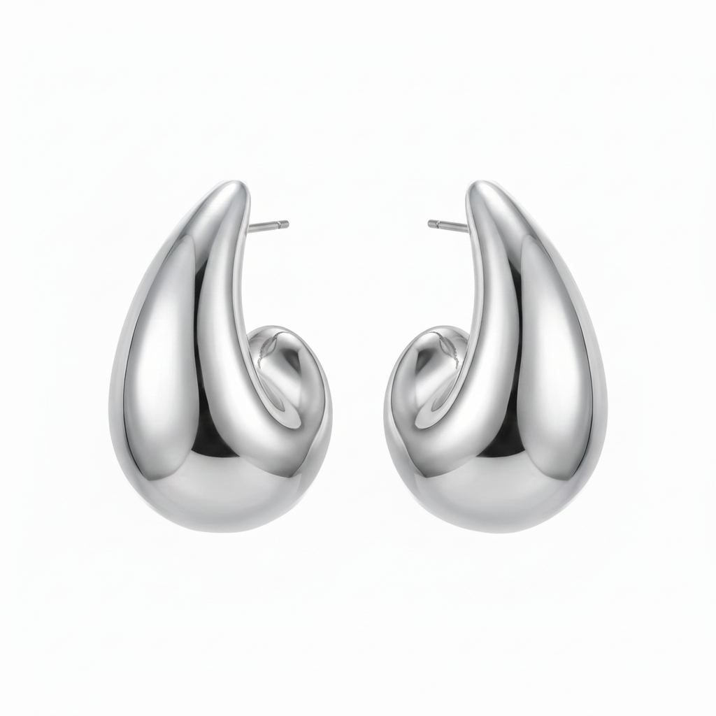 Silver Chunky Dome Teardrop Earrings - With Pins