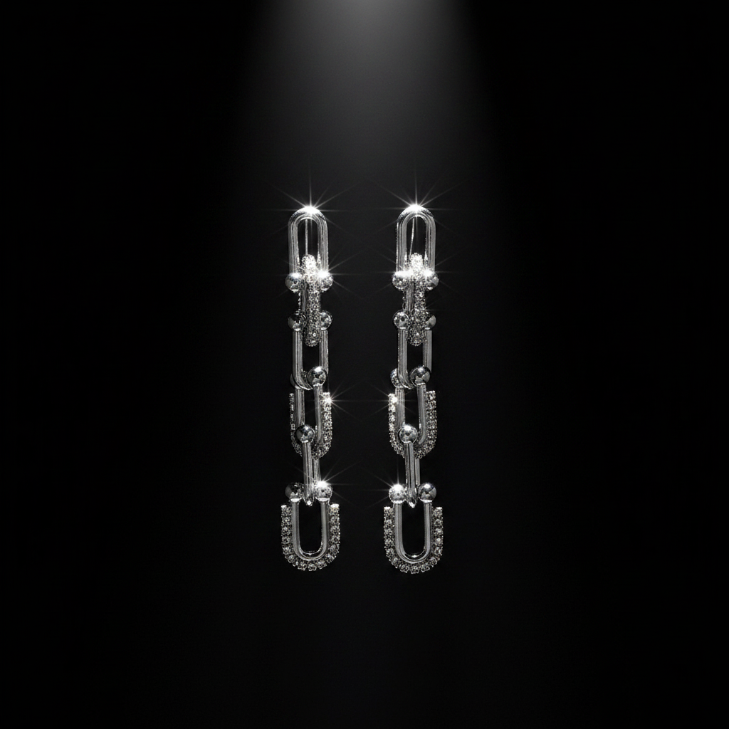 Silver Crystal Chain Link Drop Earrings — Spotlight Staging