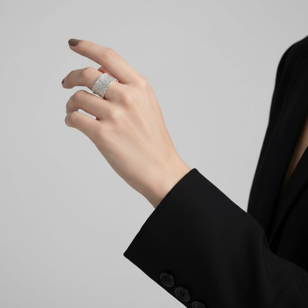 Silver Crystal Mesh Ring — Formal