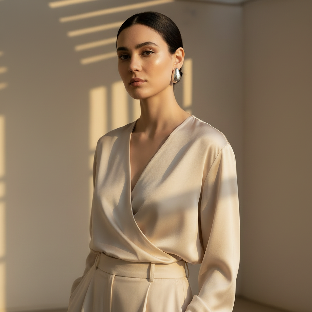 Silver Earrings - Half Body Quiet Luxury Summer Smart Casual