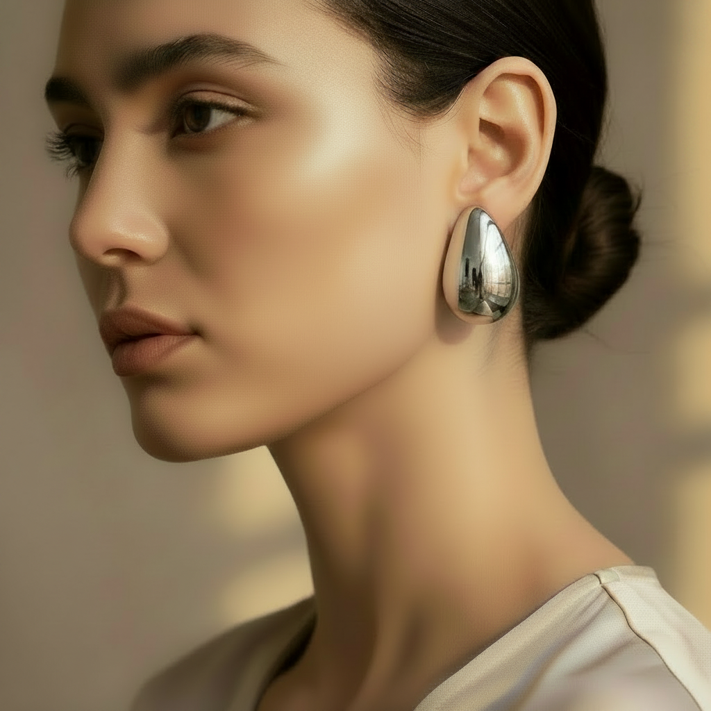 Silver Teardrop Earrings - Mid Cheek Level
