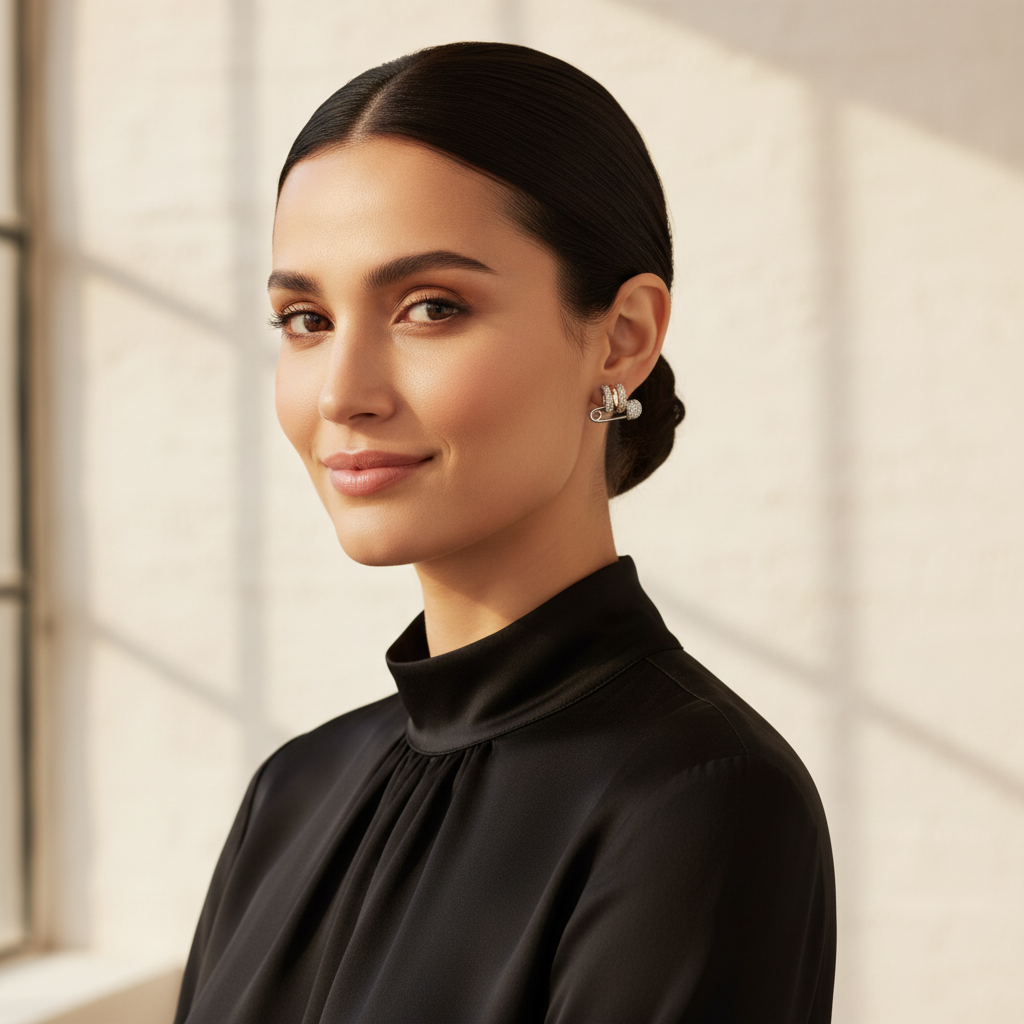 Tri-Tone Pavé Safety Pin Studs — Editorial